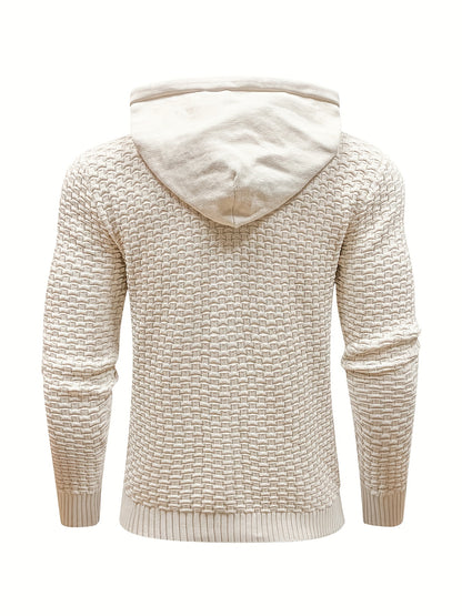 gbolsos  Men's Solid Slim Fit Hooded Sweater For Spring & Autumn, Knit Pullover Sweater, Plus Size