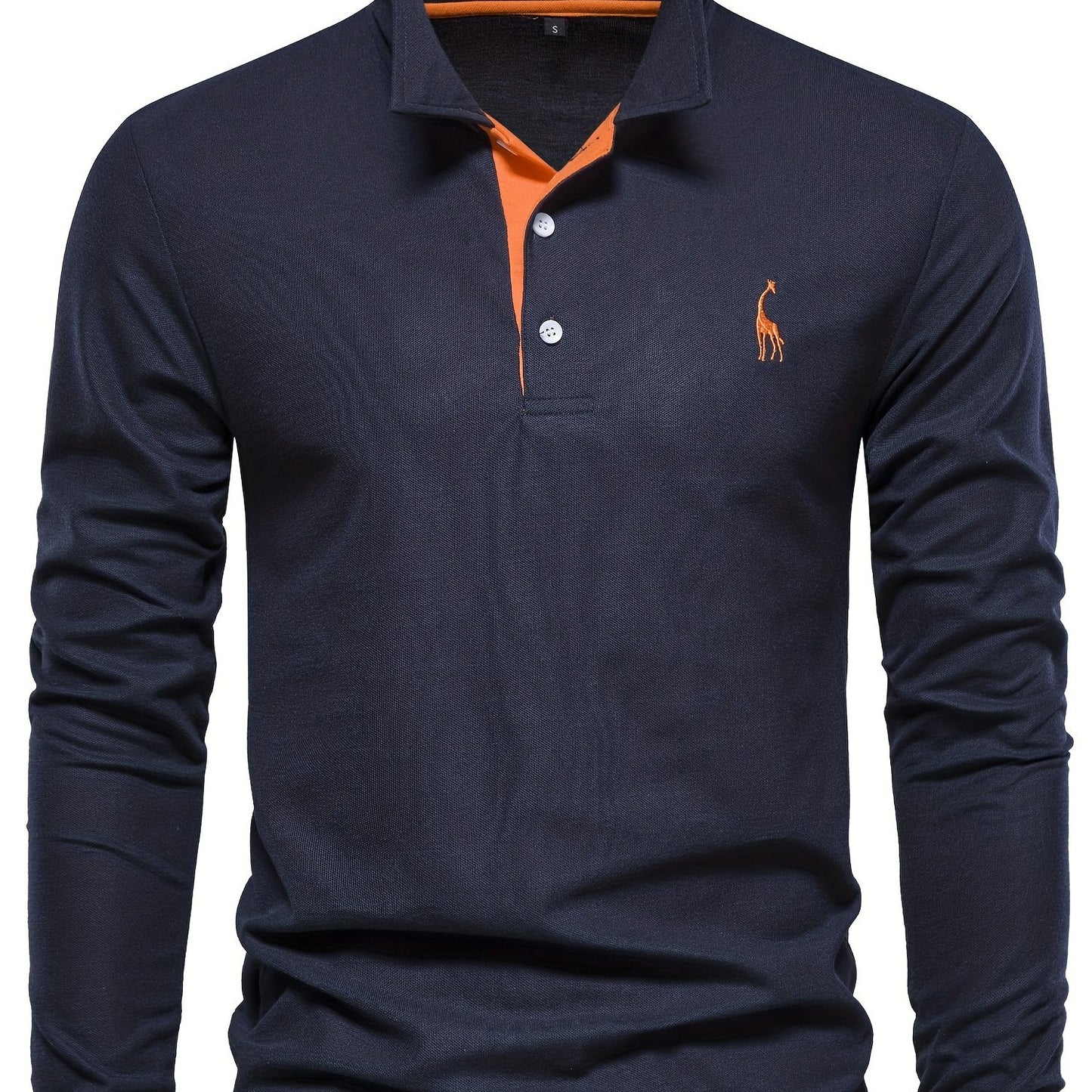 gbolsos  Men's Solid Giraffe Embroidery Long Sleeve Tennis Shirts, Slight Stretch All-match Fashion Men's Top