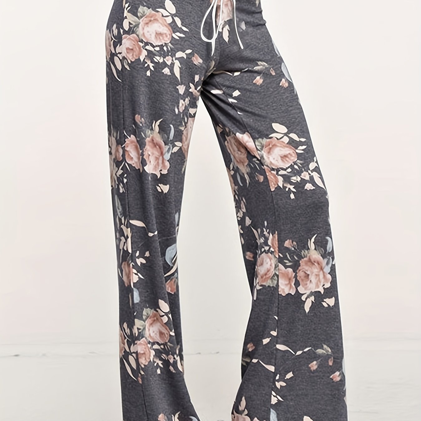 Loose Wide Leg Pants, Casual Yoga Low Waist Solid Floral Print Summer Comfy Pants, Women's Clothing