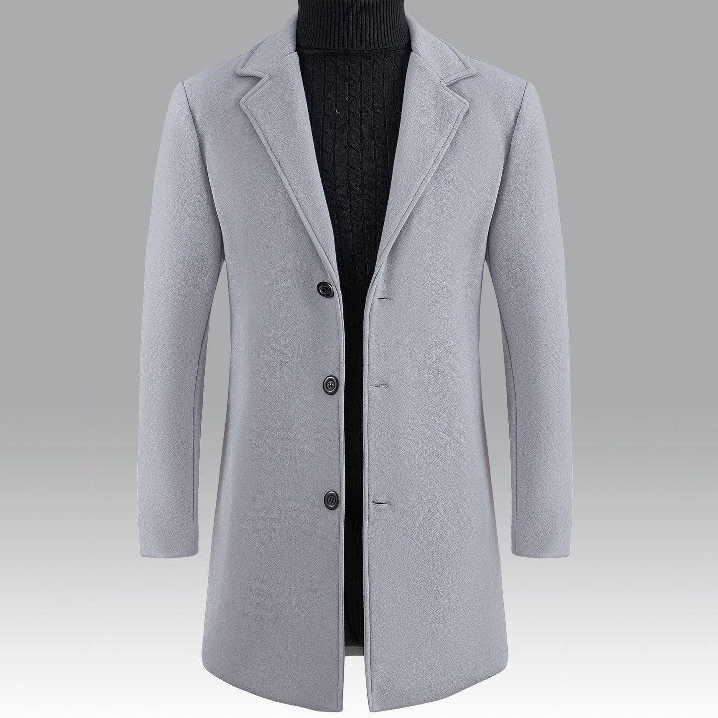 gbolsos  Classic Design Warm Coat, Men's Semi-formal Mid Length Button Up Lapel Coat For Fall Winter Business
