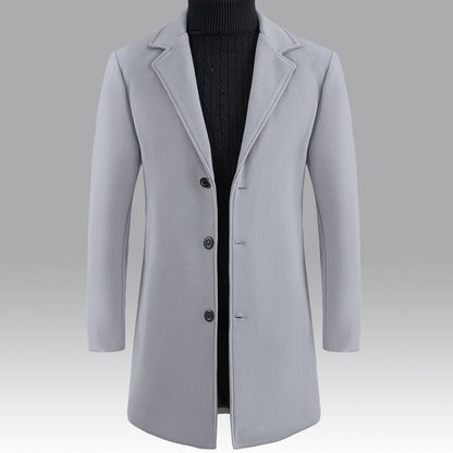 gbolsos  Classic Design Warm Coat, Men's Semi-formal Mid Length Button Up Lapel Coat For Fall Winter Business