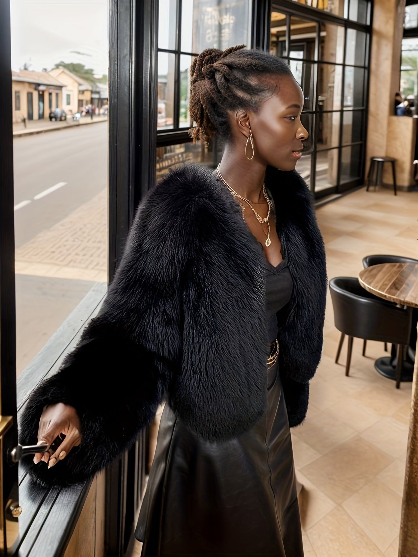 Solid Open Front Teddy Coat, Elegant Faux Fur Thermal Winter Outwear, Women's Clothing
