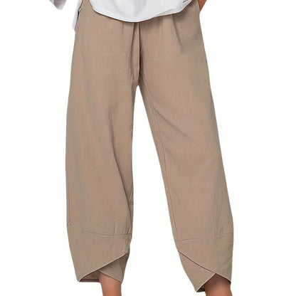 gbolsos  Loose Pocket Pants, Casual Elastic Waist Solid Fashion Comfy Spring & Summer Pants, Women's Clothing