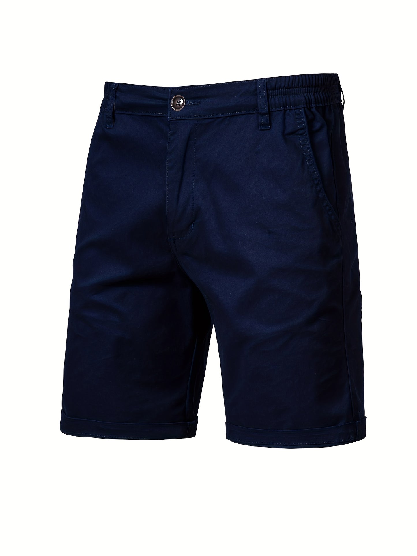 gbolsos   Men's Classic Fit Cotton Twill Flat Front Solid Chino Short With Slant Pockets And Elastic Waist