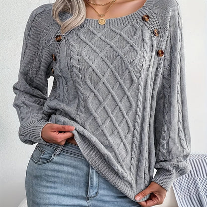 2025 gbolsos  Cable Knitted Button Sweater, Casual Long Sleeve Sweater For Fall & Winter, Women's Clothing