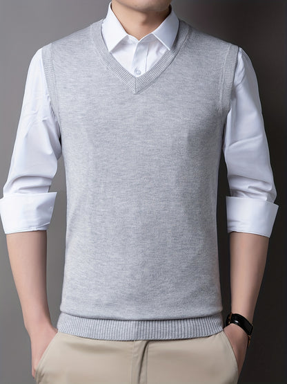 gbolsos Casual Knitted Pullover, V-neck Sleeveless Thermal Jacket, Wool Vest, Men's Tank Top  For Autumn And Winter