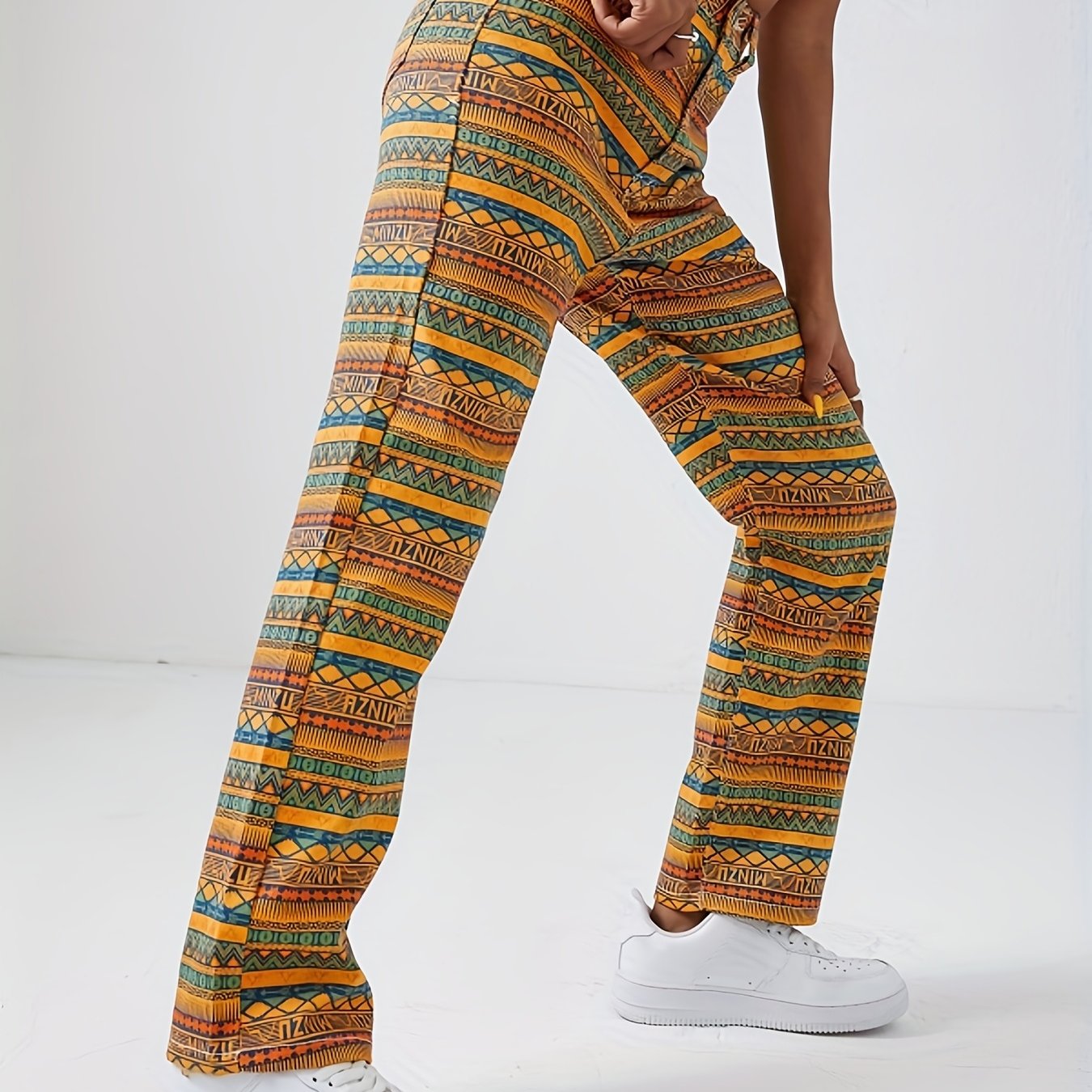 gbolsos Geometric Striped Print Straight Jeans, Loose Fit Non-Stretch Street Style Denim Pants, Women's Denim Jeans & Clothing