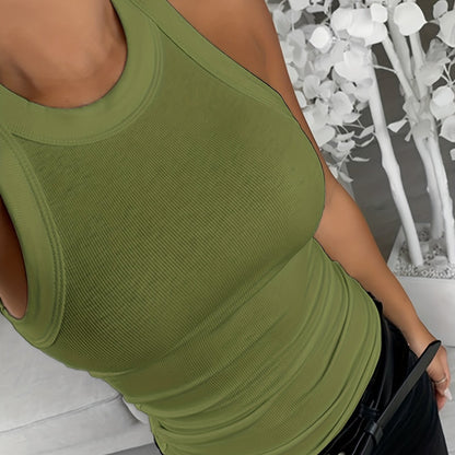 kkboxly  Women Round Neck Ribbed Sleeveless Slim Fit  Basic Tank Top