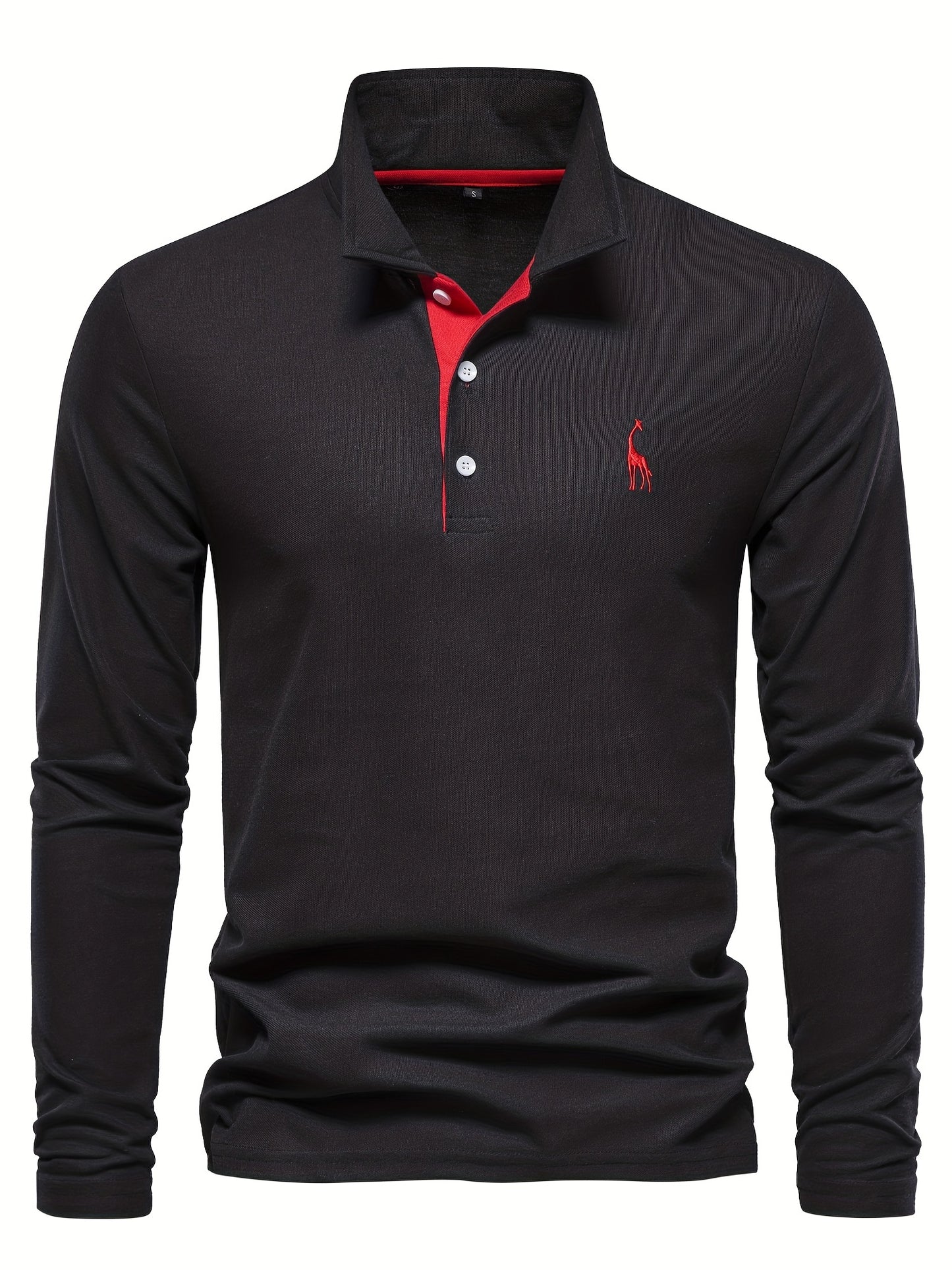 gbolsos  Men's Solid Giraffe Embroidery Long Sleeve Tennis Shirts, Slight Stretch All-match Fashion Men's Top