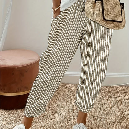 gbolsos  Striped Slant Pocket Drawstring Pants, Casual Pants For Spring & Summer, Women's Clothing