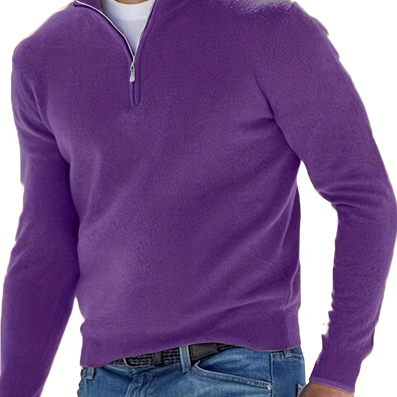 gbolsos  Fleece Long Sleeves Zipper Stand Collar Pullover Thermal Underwear Tops, Men's Casual Top Polo Shirts