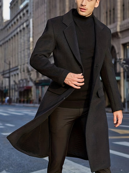 gbolsos  Elegant Retro Trench Coat, Men's Semi-formal Single Breasted Lapel Overcoat For Fall Winter Business