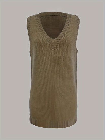 gbolsos Solid V Neck Sweater Vest, Casual Sleeveless Split Sweater, Women's Clothing
