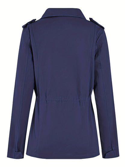 gbolsos  Solid Stand Collar Long Sleeve Pockets Jacket, Winter Warm Zipper Button Casual Outerwear, Women's Clothing
