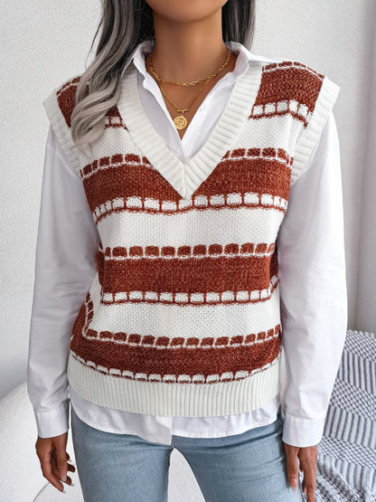 2025 gbolsos  Women's Sweater Colorblock V Neck Sweater Vest