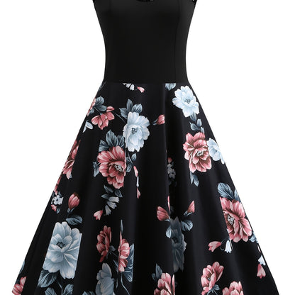 2025 gbolsos  Women's Dresses Contrast Lace Vintage Dark Peony Print Sleeveless Dress