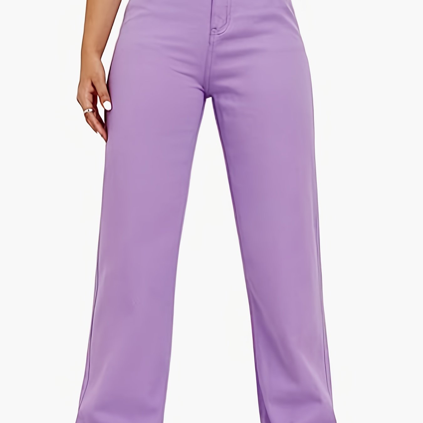 gbolsos  Purple Raw Hem Straight Jeans, Loose Fit Slant Pockets Wide Legs Jeans, Women's Denim Jeans & Clothing