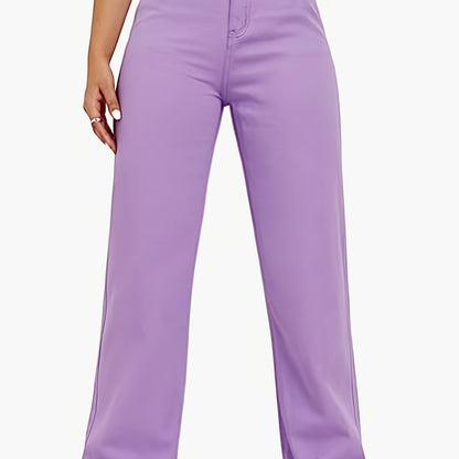 gbolsos  Purple Raw Hem Straight Jeans, Loose Fit Slant Pockets Wide Legs Jeans, Women's Denim Jeans & Clothing