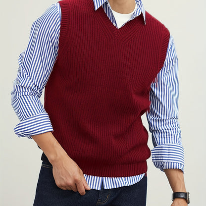 gbolsos Men's V Neck Sweater Vest, Pullover Solid Color Sleeveless Sweaters Vest, Preppy Style