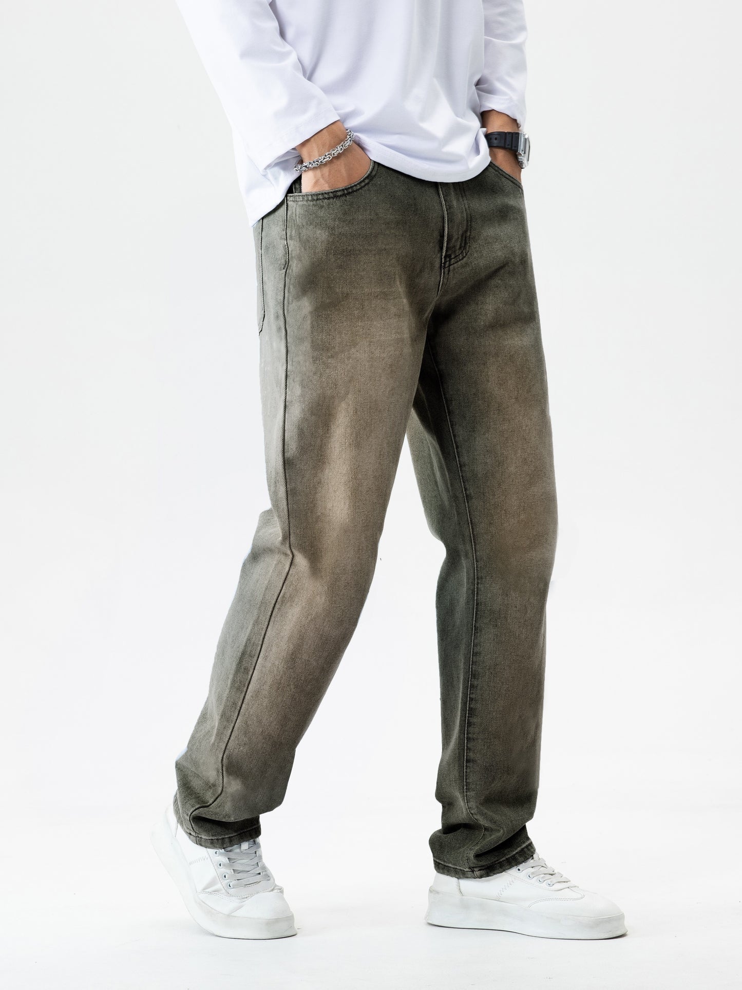 gbolsos  Classic Design Loose Fit Jeans, Men's Casual Street Style Denim Pants For All Seasons