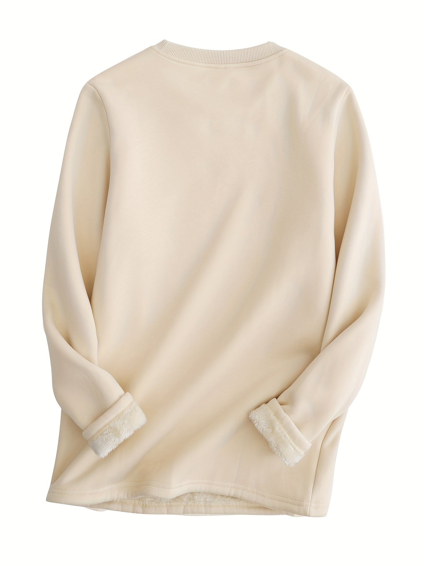 Solid Fleece Sweatshirt, Casual Long Sleeve Crew Neck Sweatshirt For Fall & Winter, Women's Clothing