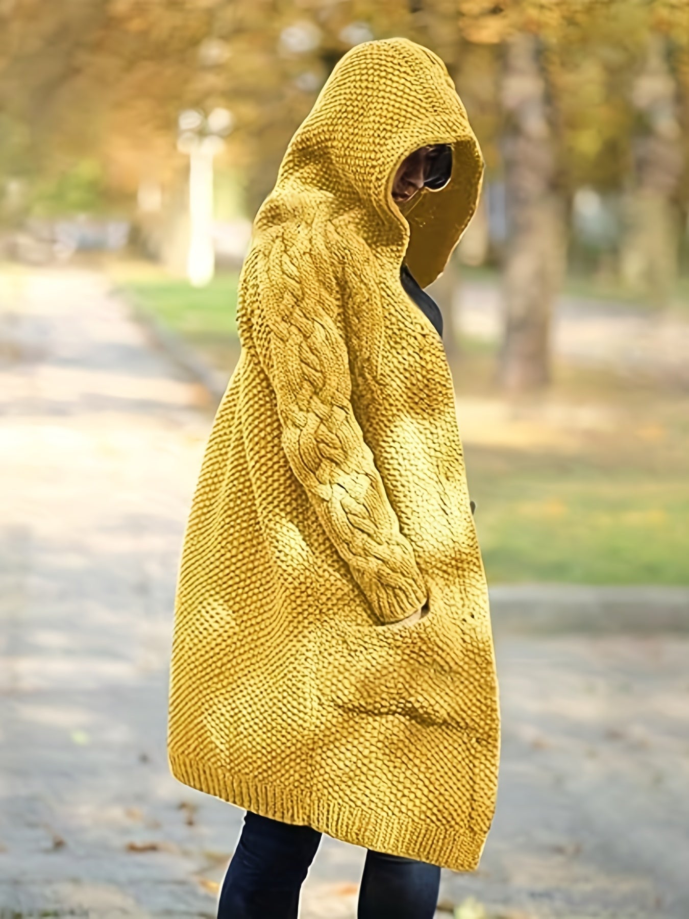 2025 gbolsos  Solid Button Front Hooded Cardigan, Casual Long Sleeve Sweater For Fall & Winter, Women's Clothing