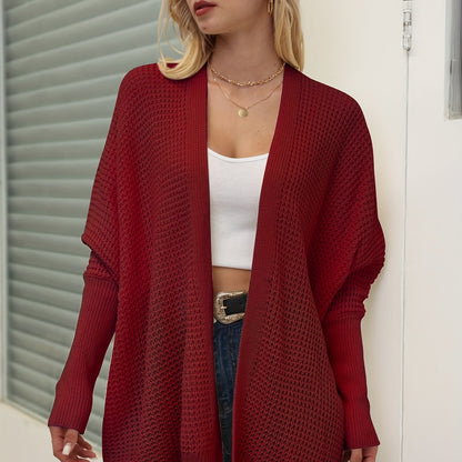 gbolsos  Solid Simple Knit Cardigan, Casual Long Sleeve Open Front Sweater, Women's Clothing