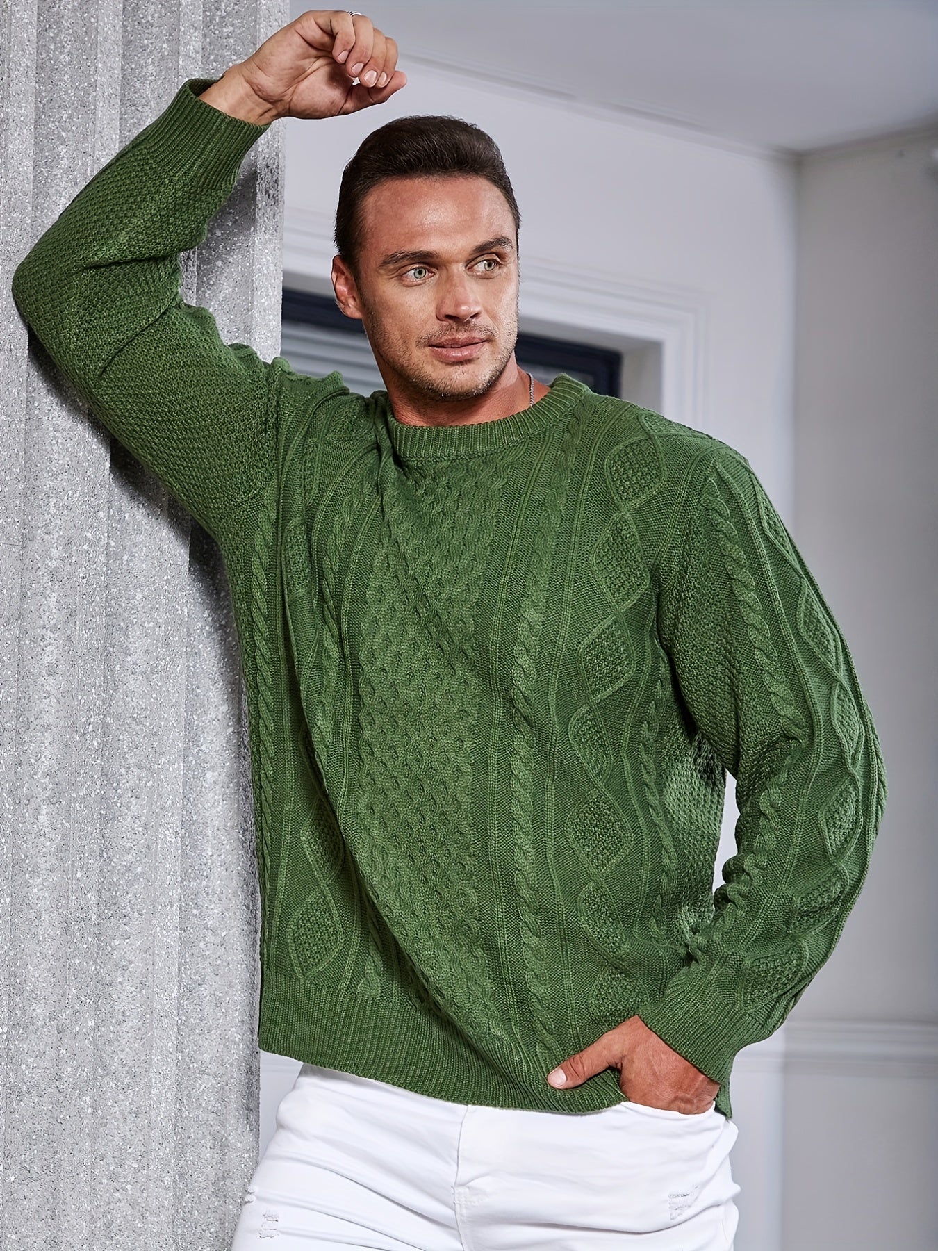gbolsos  Men's Knit Argyle Sweater, Fashion Pullover Long-sleeved Sweater For Spring & Autumn, Plus Size