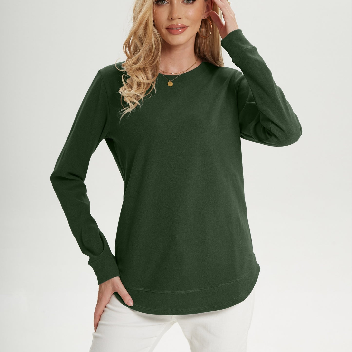 gbolsosWomen's Crew Neck Sweatshirts, Long Sleeve Casual Sports Loose Pullover Shirts With Curved Hem, Women's Clothing