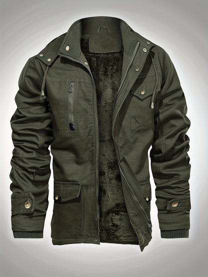 gbolsos  Men's Hooded Military Tactical Jacket Windbreak Fleece Coat