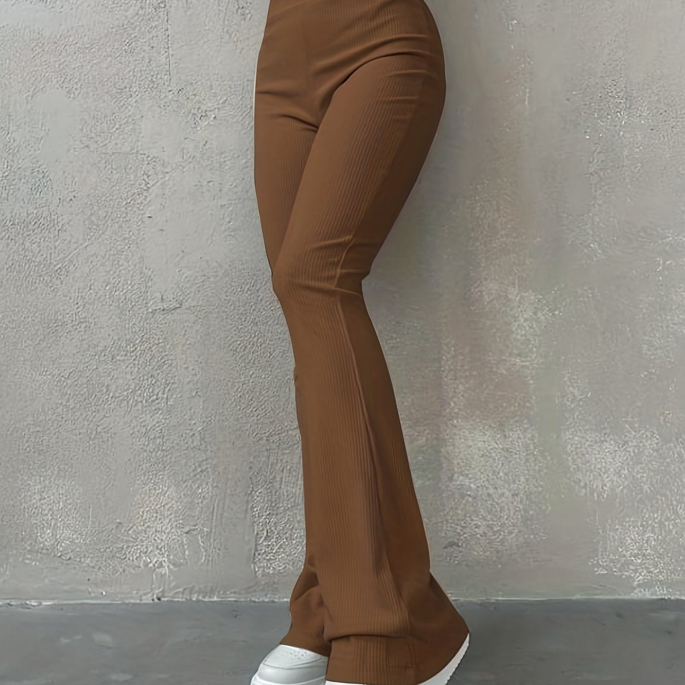 Casual Rib Simple Slim Leggings Pants, Solid High Waisted Fashion Fall & Winter Long Pants, Women's Clothing