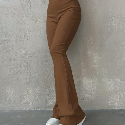 Casual Rib Simple Slim Leggings Pants, Solid High Waisted Fashion Fall & Winter Long Pants, Women's Clothing