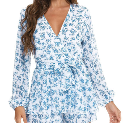elveswallet  Ladies Polka-dot V-neck Jumpsuits, Long Sleeve Ruffle Hem Romper Playsuit, Casual Every Day Romper, Women's Clothing