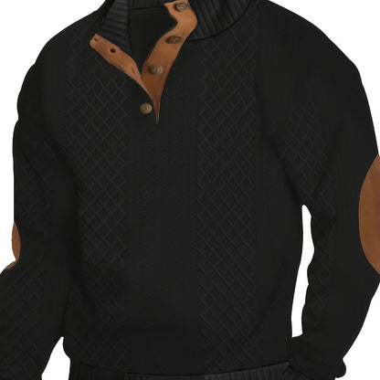 gbolsos  Trendy Solid Sweatshirt, Men's Casual Retro V Neck Stand Collar Sweatshirt For Men Fall Winter