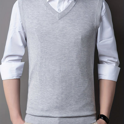 gbolsos Casual Knitted Pullover, V-neck Sleeveless Thermal Jacket, Wool Vest, Men's Tank Top  For Autumn And Winter