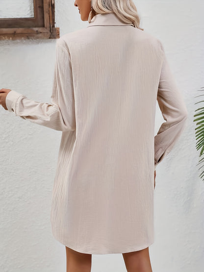 gbolsos  Button Front Long Length Shirt, Elegant Solid Long Sleeve Shirt, Women's Clothing