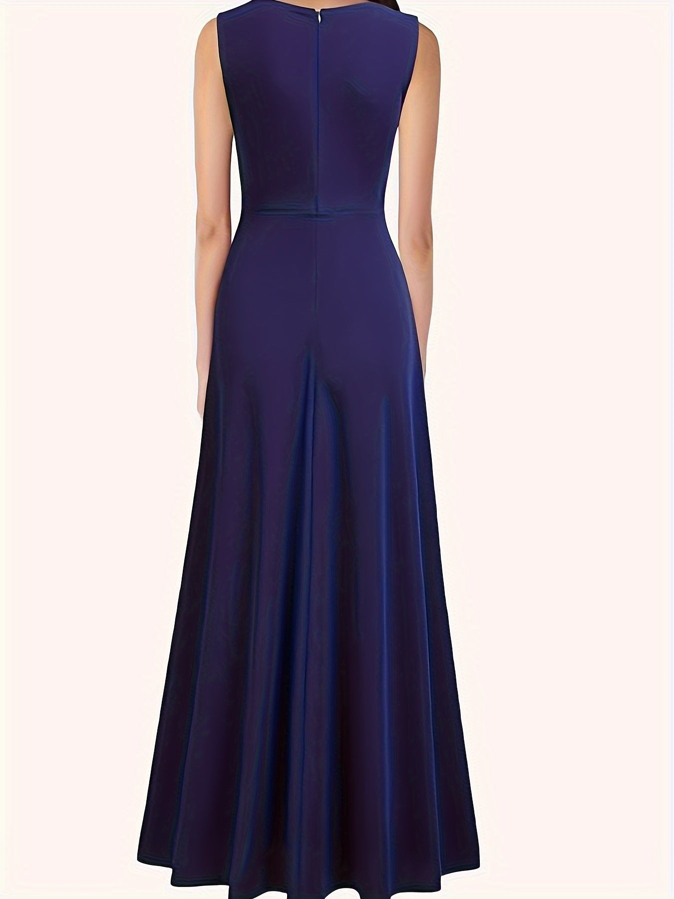gbolsos  Solid Sleeveless Split Hem Tank Dress, Elegant V Neck Cinched Waist A-line Dress, Women's Clothing