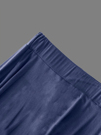 gbolsos  Plus Size Elegant Skirt, Women's Plus Plain Pleated High Rise Stretchy Long Maxi Skirt