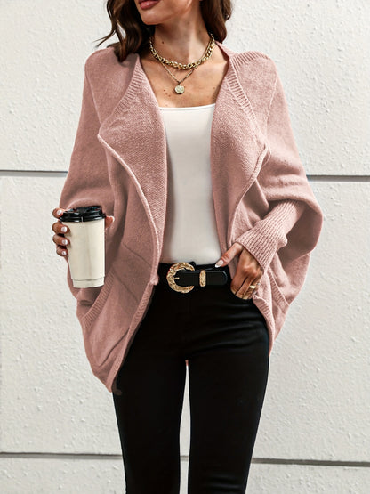 gbolsos  Solid Pocket Knitted Cardigan, Casual Batwing Sleeve Knit Outwear For Fall & Winter, Women's Clothing