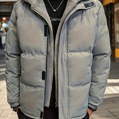 gbolsos  Warm Fleece Hooded Jacket, Men's Casual Zip Up Cotton Padded Jacket For Fall Winter Outdoor