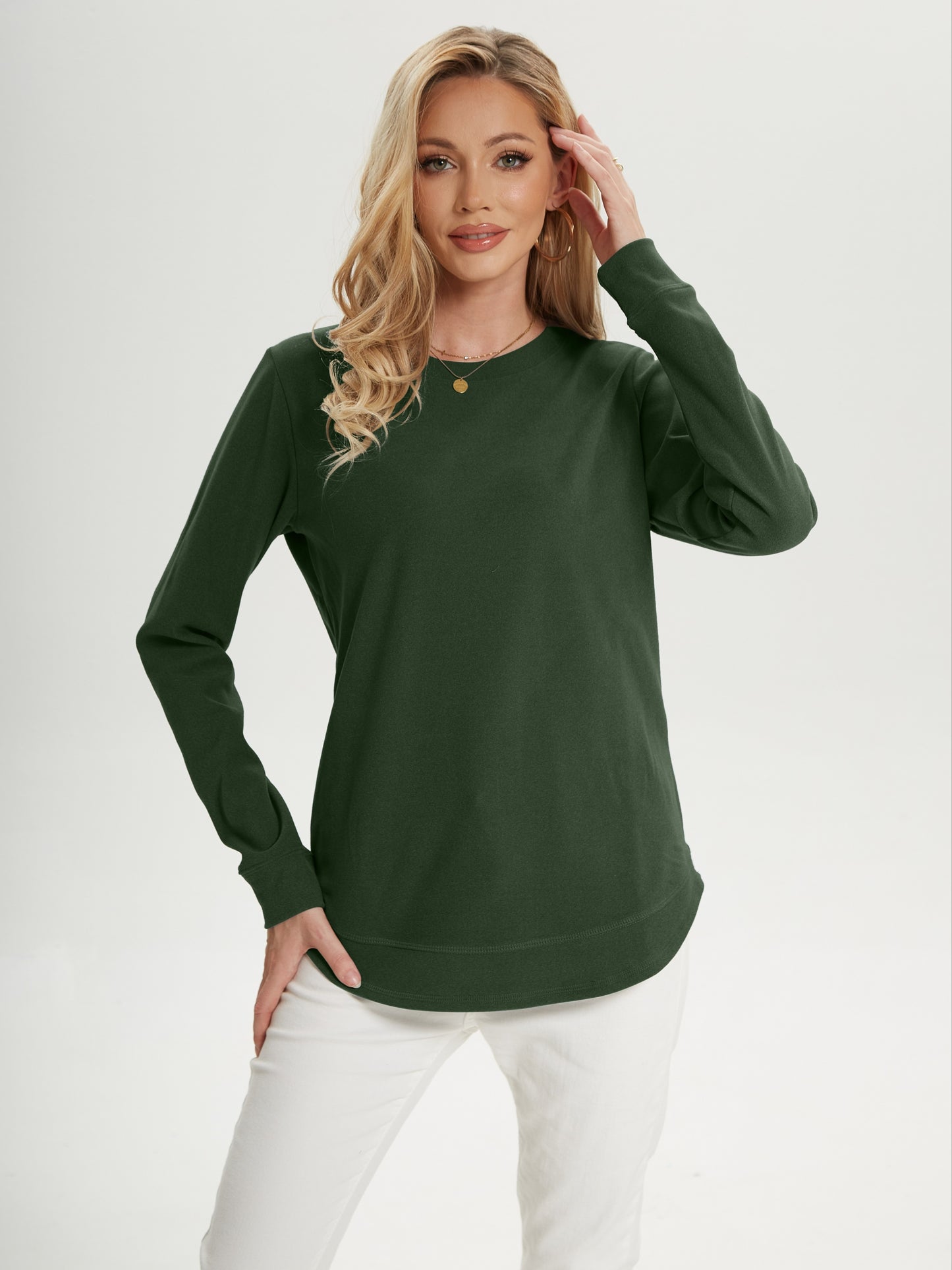 gbolsosWomen's Crew Neck Sweatshirts, Long Sleeve Casual Sports Loose Pullover Shirts With Curved Hem, Women's Clothing