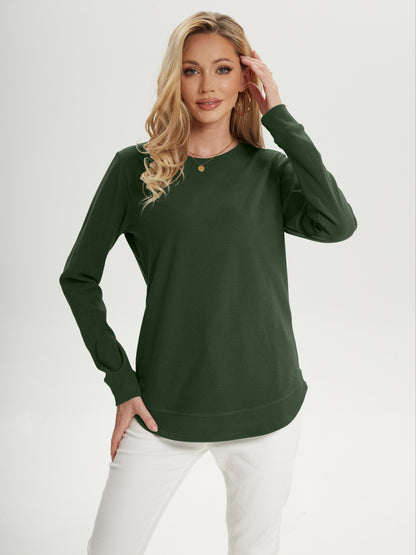 gbolsosWomen's Crew Neck Sweatshirts, Long Sleeve Casual Sports Loose Pullover Shirts With Curved Hem, Women's Clothing