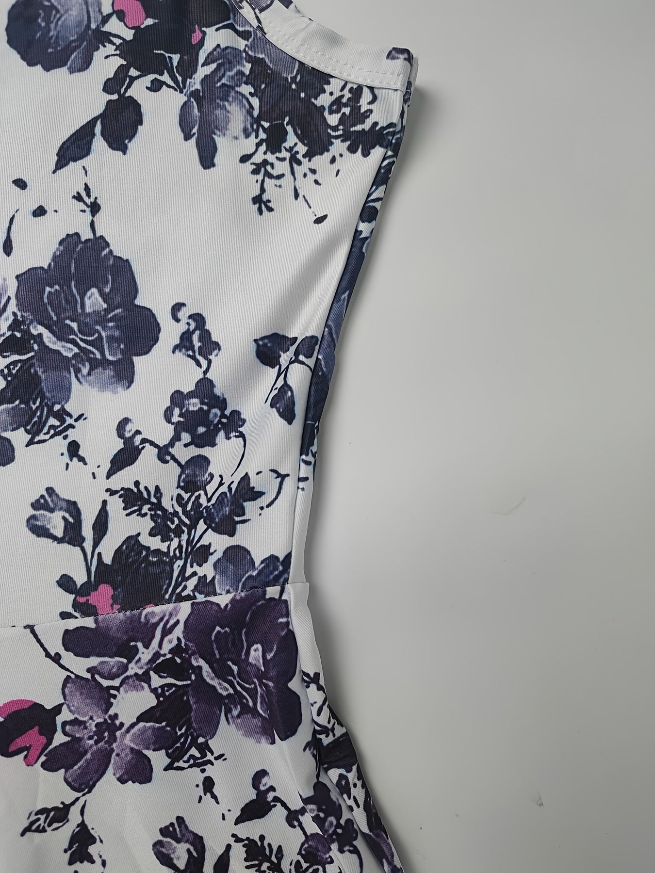 gbolsos  Floral Print Squared Neck Sleeveless Dress, Sexy High Waist Ruffled Hem Beach Dress, Women's Clothing