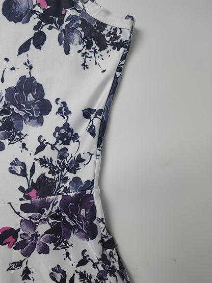 gbolsos  Floral Print Squared Neck Sleeveless Dress, Sexy High Waist Ruffled Hem Beach Dress, Women's Clothing
