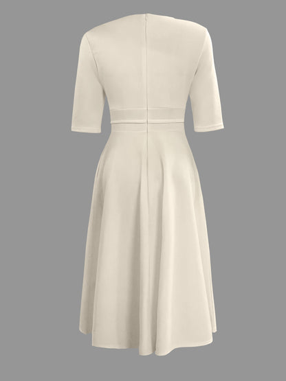 gbolsos  Plunging Solid A-line Dress, Casual Half Sleeve Dress For Spring & Summer, Women's Clothing