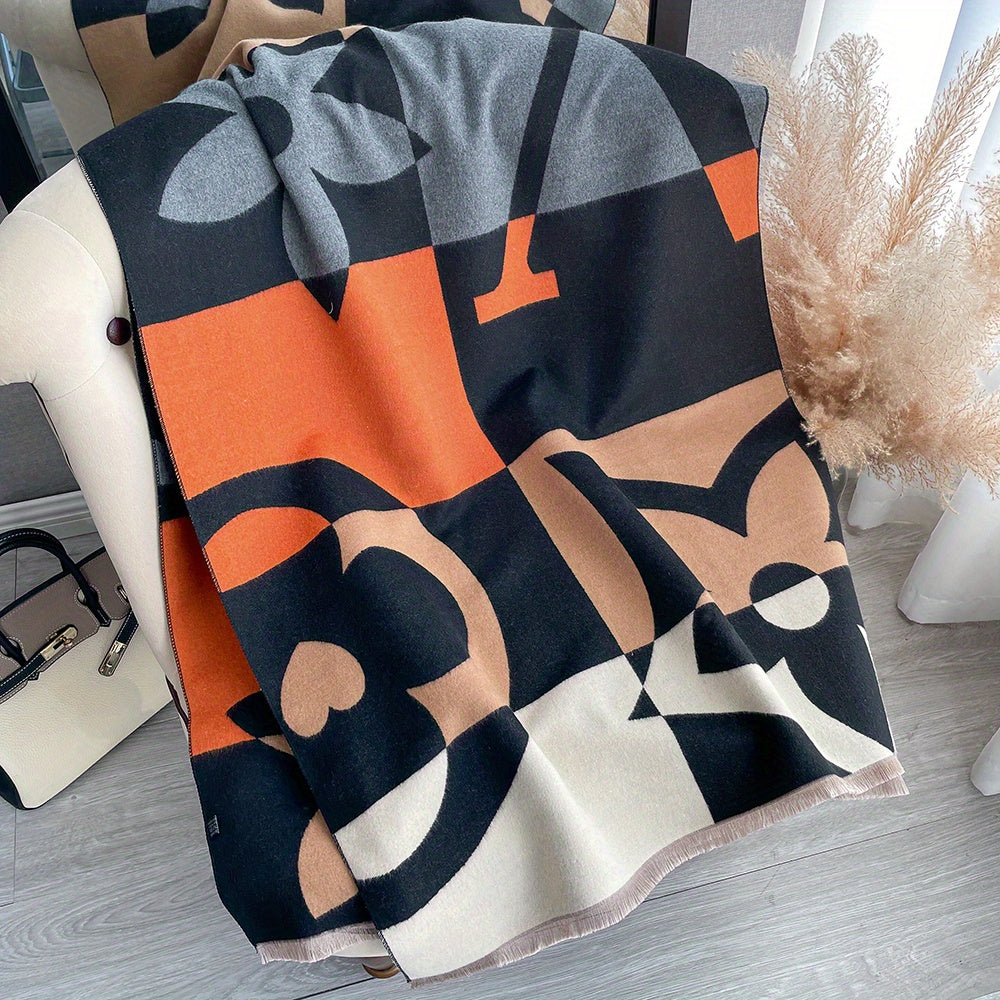 gbolsos  Stylish Jacquard Fringe Scarf Elegant Imitation Cashmere Warm Wrap Shawl Autumn Winter Thick Coldproof Unisex Scarf