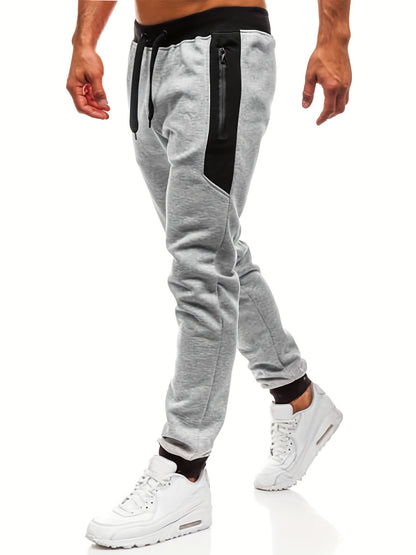gbolsos Zipper Pocket Joggers, Men's Casual Loose Fit Slightly Stretch Waist Drawstring Pants For The Four Seasons Fitness Cycling