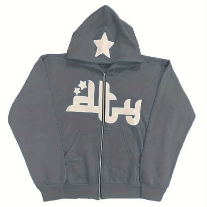 gbolsos  Printed Zip Up Hoodies, Casual Long Sleeve Hip Hop Open Front Sweatshirt, Women's Clothing