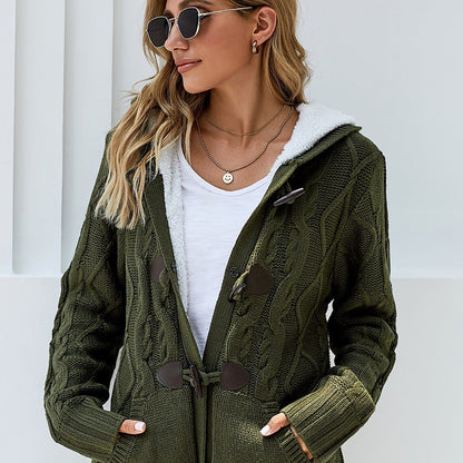 gbolsos  Women's Outerwear Raw Hooded Flare Button Sweater Cardigan