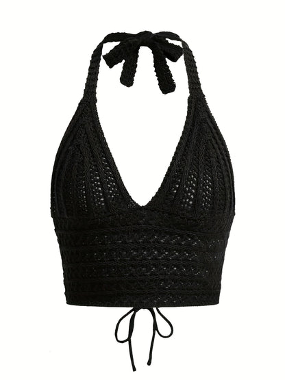 gbolsos   Y2K Crop Sweater Bralette, Halter Neck Casual Sweater, Women's Clothing